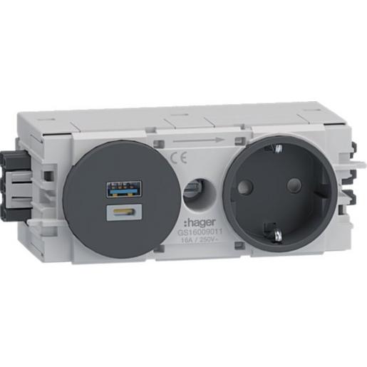 GS16009011 Steckdose 1f. + USB A/C Wago C-Profil gs