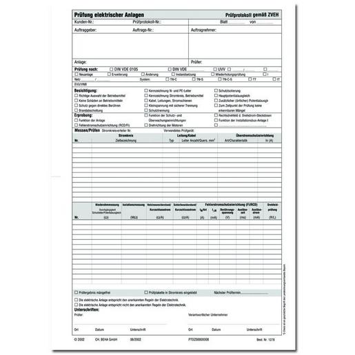 FTC00001278D 1278D Prüfprotokoll nach DIN VDE 0100
