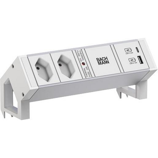 937.422 DESK2 ALU WHITE 2xCH 0° 1xUSB A/C 22W 0,