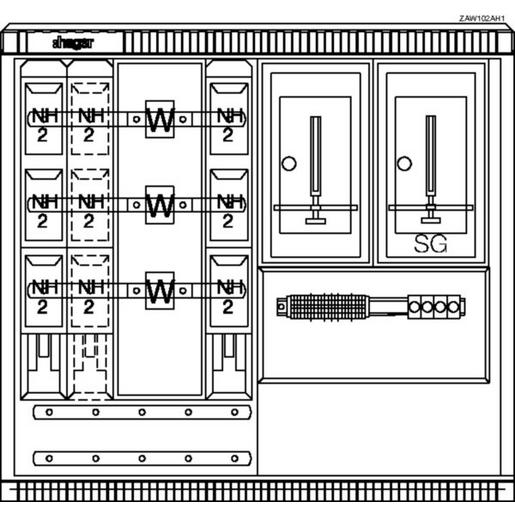 ZAW102AH1 Wa+MeSchrank,universN,<250A,TN-S Netz