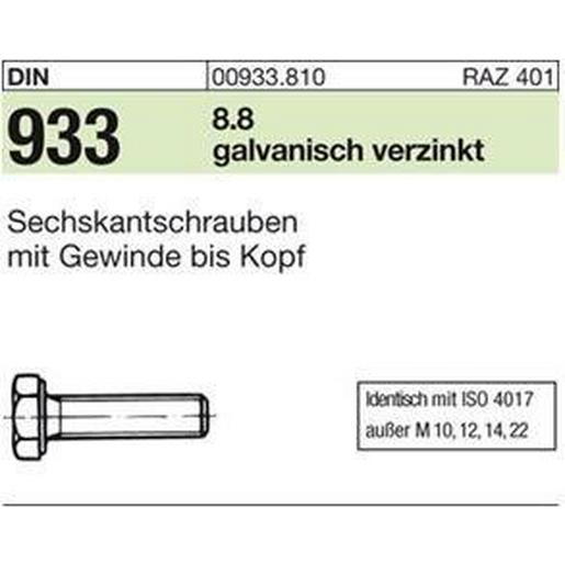009338100100025 DIN 933 8.8 M 10 x 25 galv. verzinkt gal