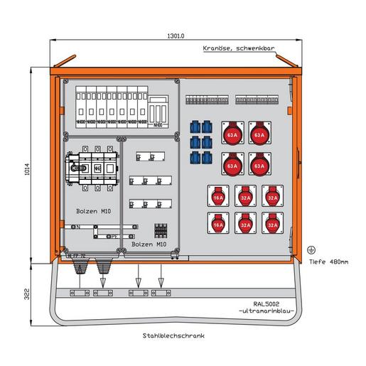 WV0582R1 Verteilerschrank 218kVA mit 6 RCDs Typ B