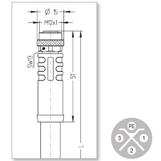 200100-16 Sensor Kabel, 10m, PUR, M12 Sensorbuchse