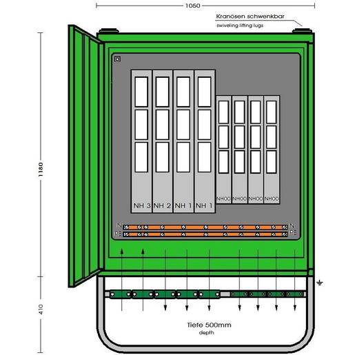 HV 630/421-LS Hauptverteilerschrank 436 kVA mit 7 NH A