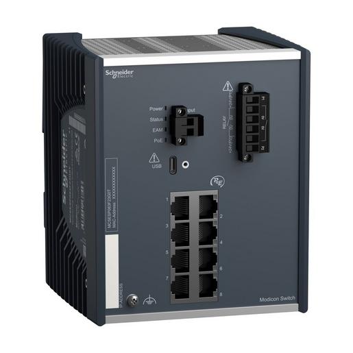 MCSESP083F23G0T Modicon PoE Managed Switch, 8 Gigabit Po