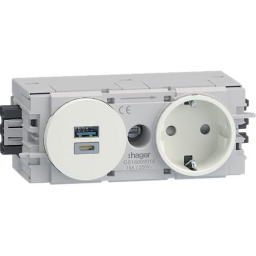 GS16009016 Steckdose 1f. + USB A/C Wago C-Profil vw