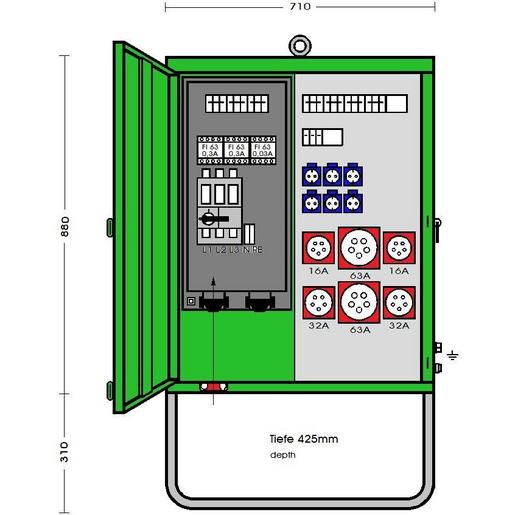 V 100N/A/6222-3 Verteilerschrank 69 kVA mit 2 RCD Typ B