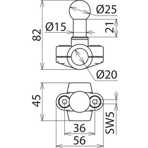 KFP 25 RL 20 Kugelfestpunkt D 25mm Schelle Ausf. A f.