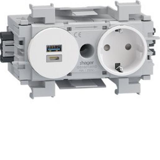 GS16019010 Steckdose 1f. + USB A/C Wago Front rw