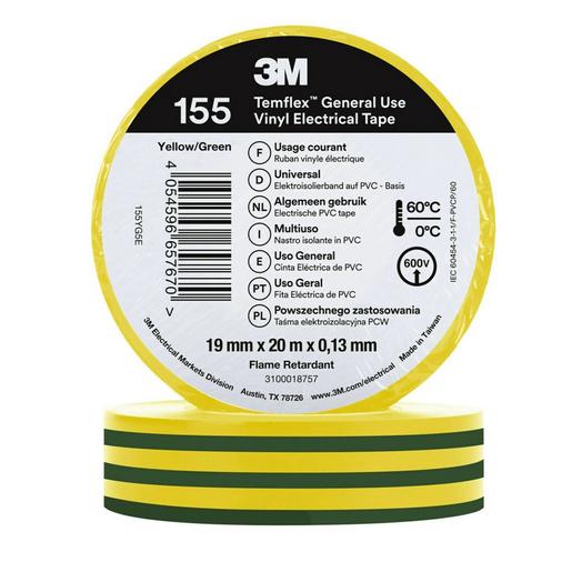 155YG5E 3M Temflex Vinyl-Isolierband 155, Grün/G